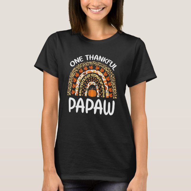 Camiseta One Thankful Papaw Thanksgiving Rainbow Leopard Fa (Anverso)