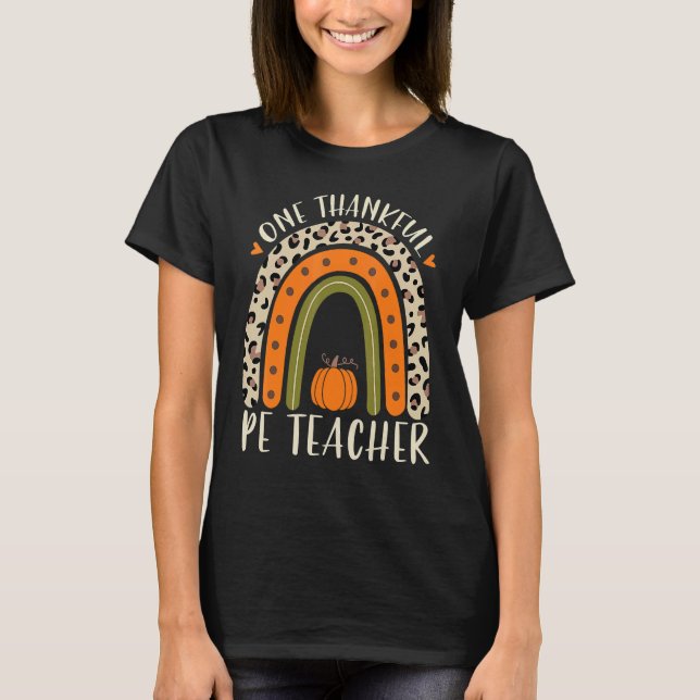 Camiseta One Thankful Pe Teacher Thanksgiving Women Leopard (Anverso)