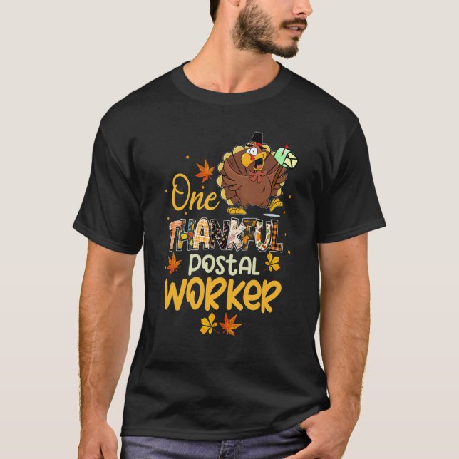 Camiseta One Thankful Postal Worker Turkey Pilgrim Hat Than (Anverso)