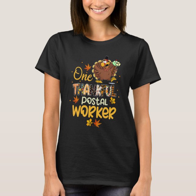 Camiseta One Thankful Postal Worker Turkey Pilgrim Hat Than (Anverso)