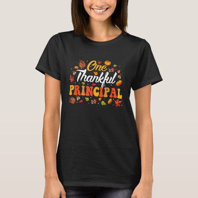 Camiseta One Thankful Principal Fall Leaves Autumn Thanksgi (Anverso)