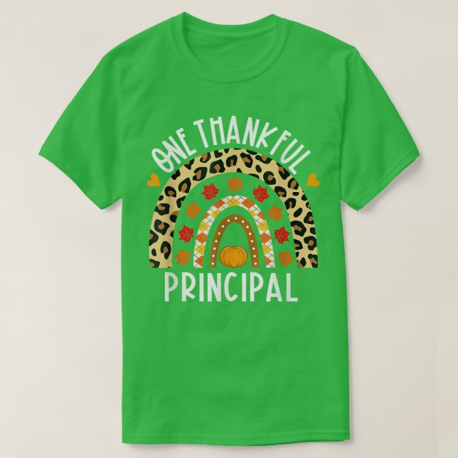 Camiseta One Thankful Principal Leopard Rainbow Thanksgivin (Diseño del anverso)