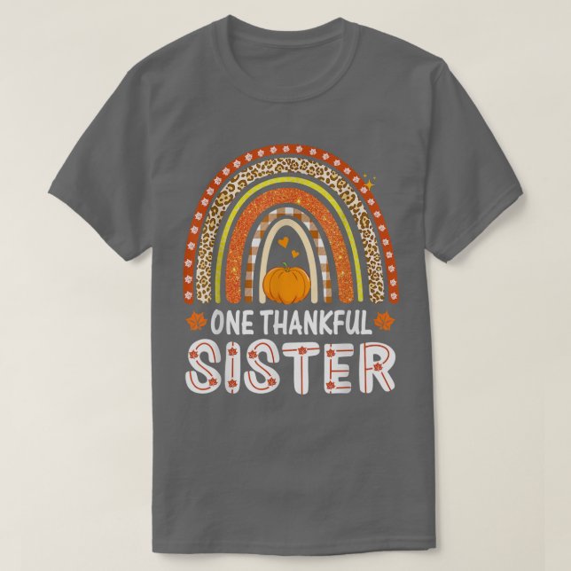 Camiseta One Thankful Sister Rainbow Leopard Fall Autumn Th (Diseño del anverso)
