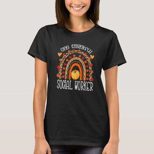 Camiseta One Thankful Social worker Thanksgiving Rainbow Le (Anverso)