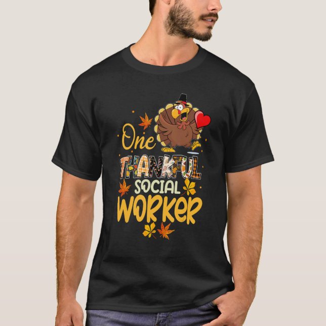 Camiseta One Thankful Social Worker Turkey Pilgrim Hat Than (Anverso)