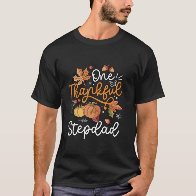 Camiseta One Thankful Stepdad Happy Thaksgiving Pumpkin Fal (Anverso)