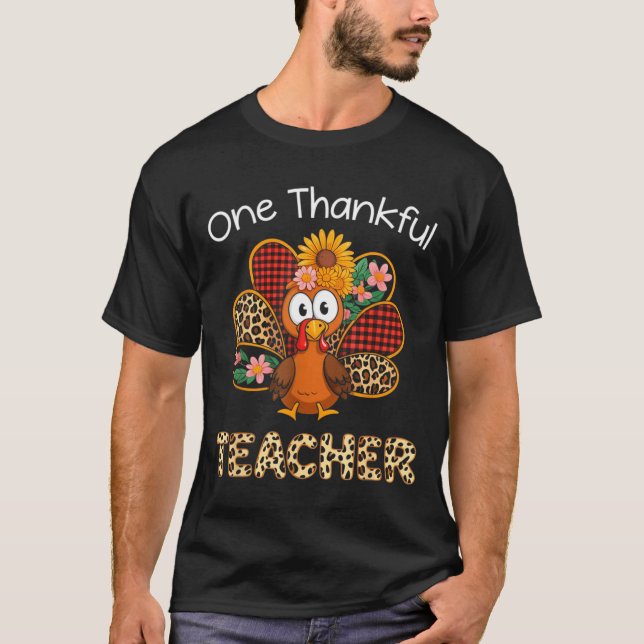 Camiseta One Thankful Teacher Funny Cute Turkey Thanksgivin (Anverso)