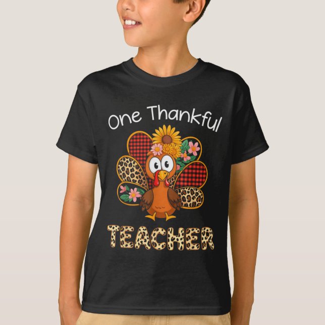 Camiseta One Thankful Teacher Funny Cute Turkey Thanksgivin (Anverso)