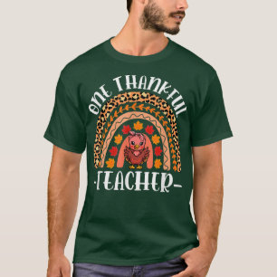 Camiseta One Thankful Teacher Leopard Rainbow Thanksgiving 