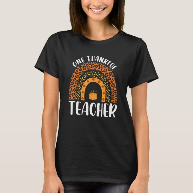 Camiseta One Thankful Teacher Rainbow Leopard Groovy Teache (Anverso)