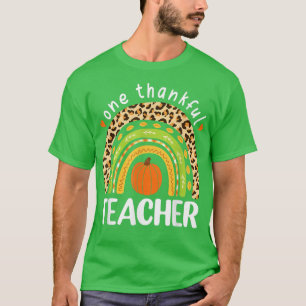 Camiseta One Thankful Teacher Thanksgiving Leopard Rainbow