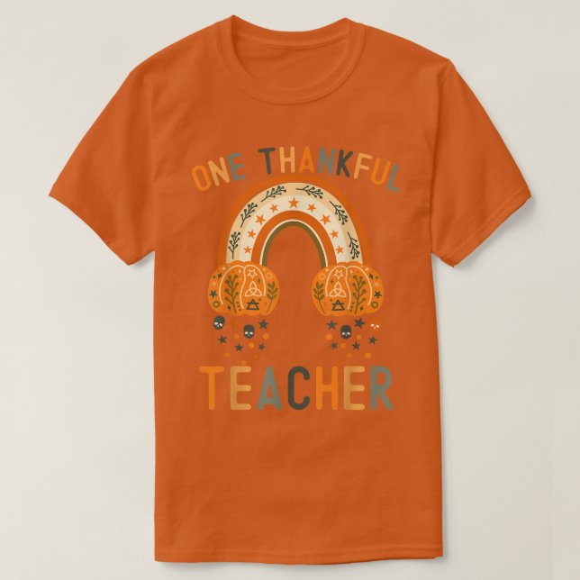 Camiseta One Thankful Teacher Thanksgiving Rainbow Fall Pum (Diseño del anverso)