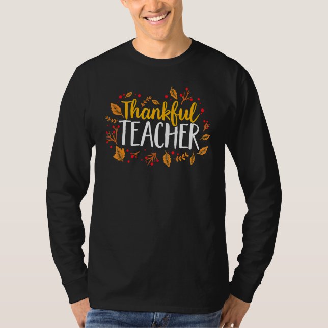 Camiseta One Thankful Teacher Thanksgiving Rainbow Leopard  (Anverso)
