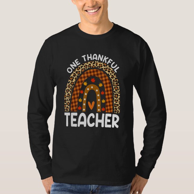 Camiseta One Thankful Teacher Thanksgiving Rainbow Leopard  (Anverso)