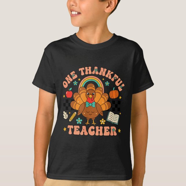 Camiseta One Thankful Teacher Thanksgiving Turkey Cute Penc (Anverso)