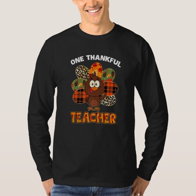 Camiseta One Thankful Teacher Turkey Leopard Autumn Thanksg (Anverso)