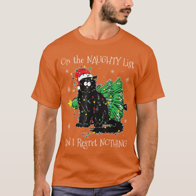 Camiseta Onhe Naughty List And I Regret Nothing Cat Christm (Anverso)