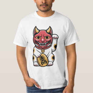 Camiseta Oni Cat   Gato Mitológico Japonés con Máscara Oni 