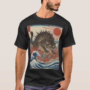 Camiseta Oni Cat Surging Waves Ukiyo-e Amanecer