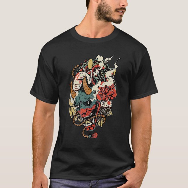 Camiseta Oni Yokai Mask Angry Demon japonés culto a la mito (Anverso)