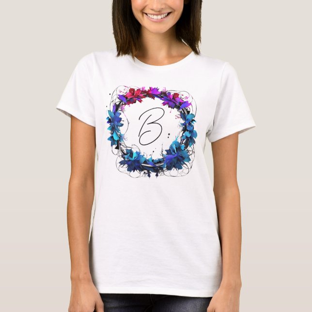 Camiseta Onograma Azul Rojo Rosa Azul Flor (Anverso)