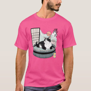 Camiseta Onsen Bath Kitten Pet Lover Gato De Arte Japonés