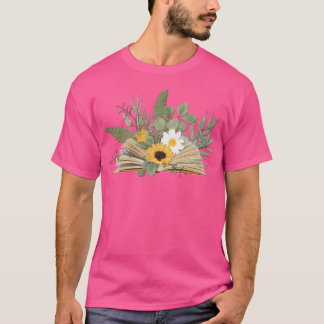Camiseta Open Book With Florals And Leaves