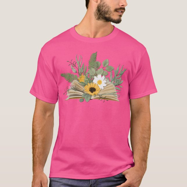 Camiseta Open Book With Florals And Leaves (Anverso)