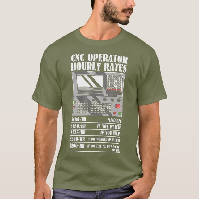 Camiseta Operador CNC Tarifas horarias Máquina CNC (Anverso)