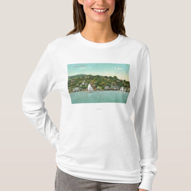 Camiseta Opinión de la ciudad, barcos de la costa de vela (Anverso)