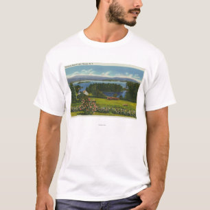 Camiseta Opinión de la ladera de la isla y del lago del
