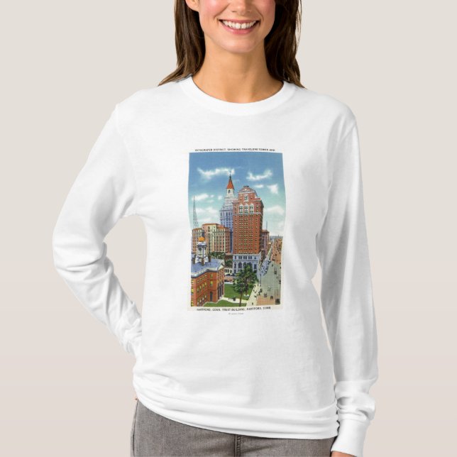 Camiseta Opinión de la torre del edificio y de los viajeros (Anverso)
