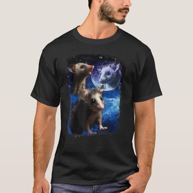 Camiseta Opossum Moon and Three  pet baby Possums meme Vint (Anverso)