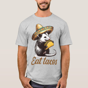 Camiseta Oposum Divertido Comiendo Taco con Sombrero Arte M