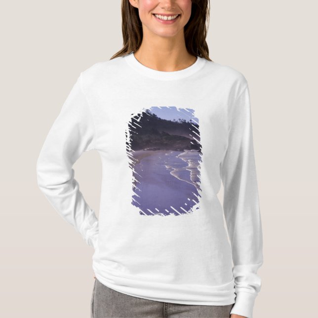 Camiseta OR, Ecola SP, Indian Beach con niebla matutina (Anverso)