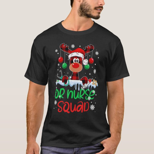 Camiseta OR Nurse Squad Christmas Reindeer Matching Pajamas (Anverso)