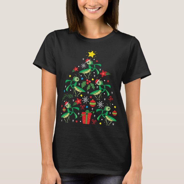 Camiseta Oración Mantis Navidad Ornamento Árbol Divertido N (Anverso)