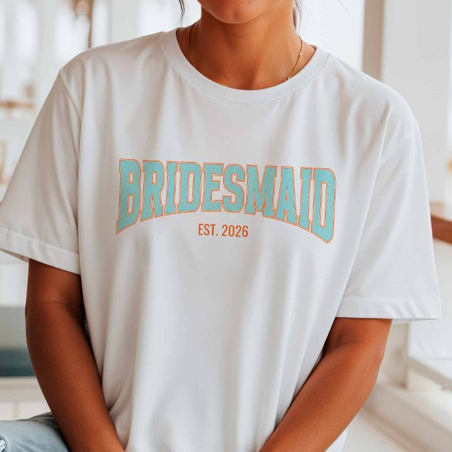 Camiseta Orange + Aqua Faux Glitter BRIDESMAID Bachelorette (Subido por el creador)