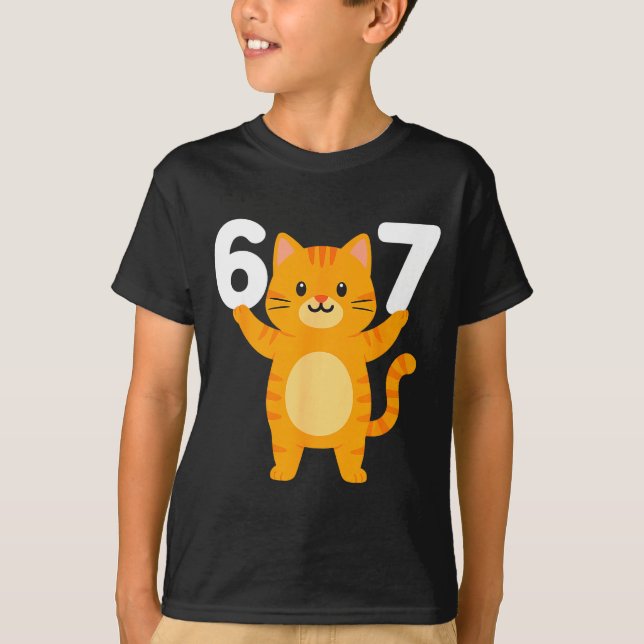 Camiseta Orange Cat 67 Meme Six Seven Funny Cat Lover  (Anverso)