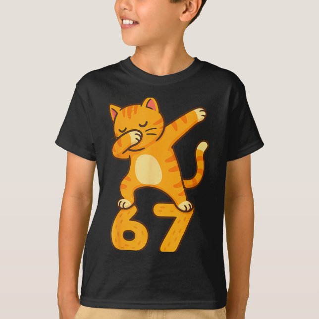 Camiseta Orange Cat Dabbing Funny 67 Six Seven Meme  (Anverso)