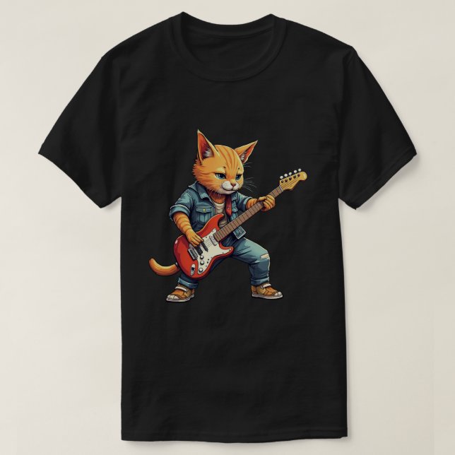 Camiseta Orange Cat Guitar Player (Diseño del anverso)