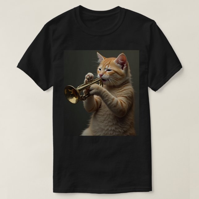 Camiseta Orange Cat Trumpet Player (Diseño del anverso)