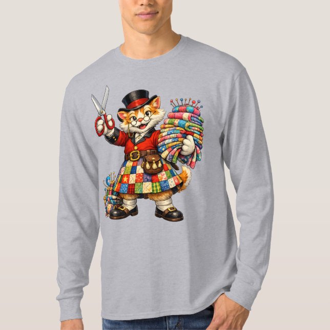 Camiseta Orange kitty wearing a quilt kilt T-Shirt (Anverso)