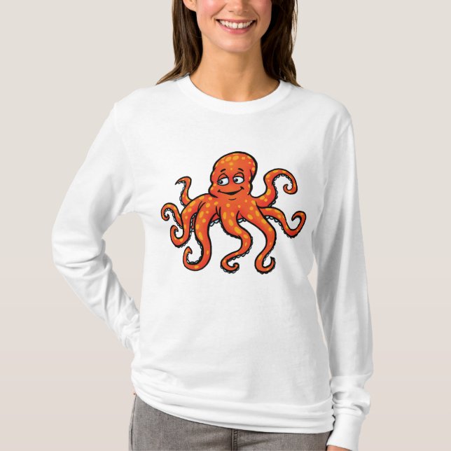 Camiseta Orange Octopus Cartoon Ocean Sea Creature (Anverso)