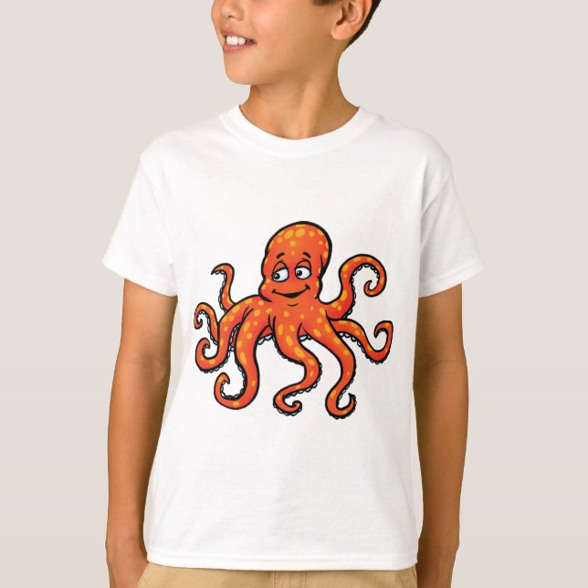 Camiseta Orange Octopus Cartoon Ocean Sea Creature (Anverso)