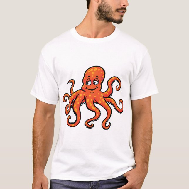 Camiseta Orange Octopus Cartoon Ocean Sea Creature (Anverso)