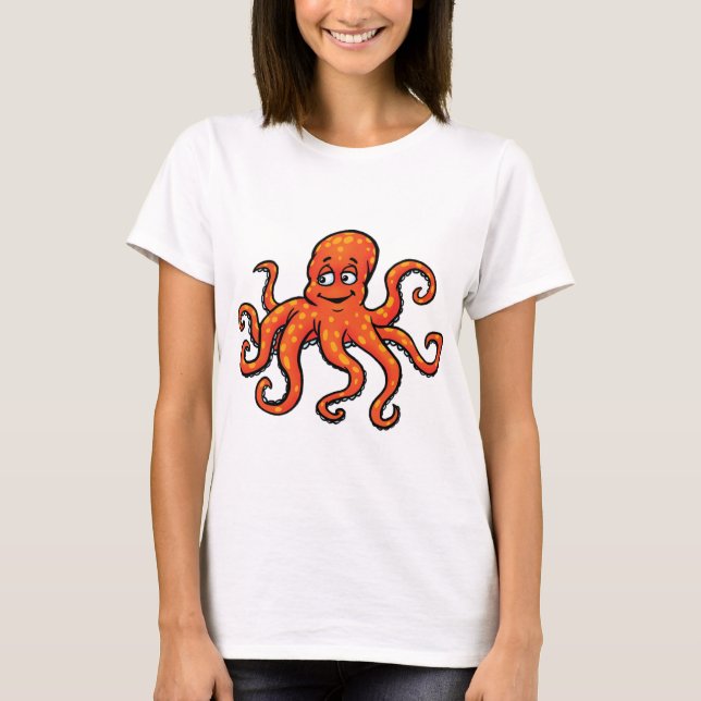 Camiseta Orange Octopus Cartoon Ocean Sea Creature (Anverso)