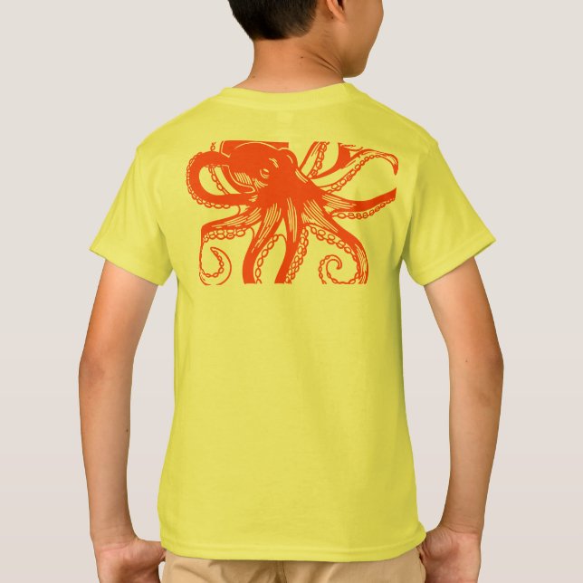 Camiseta Orange Octopus Kids T-Shirt – Cute Sea Animal Tee  (Reverso)