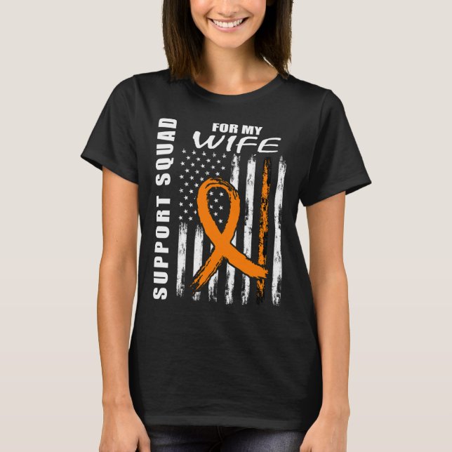 Camiseta Orange Ribbon Wife Leukemia Awareness Usa Flag Can (Anverso)