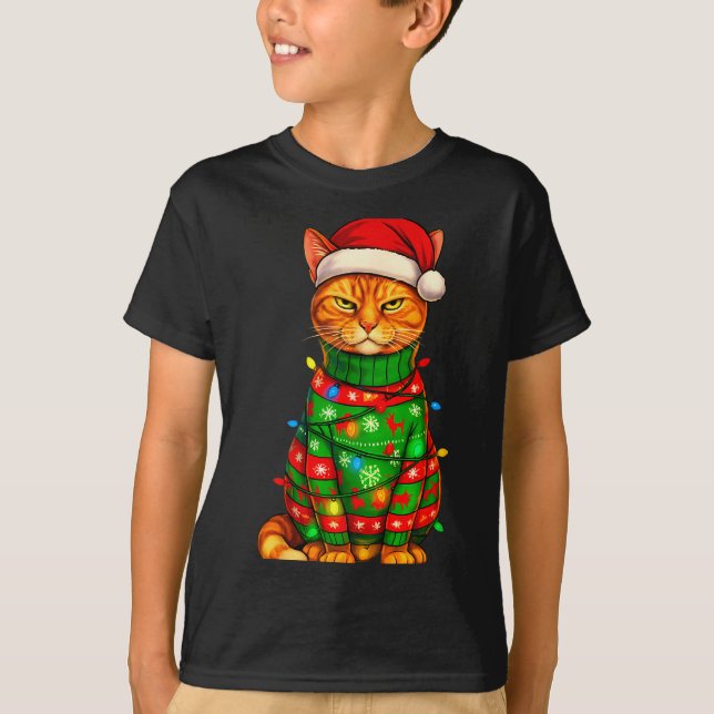 Camiseta Orange Tabby Cat Christmas Lights Funny Santa Holi (Anverso)